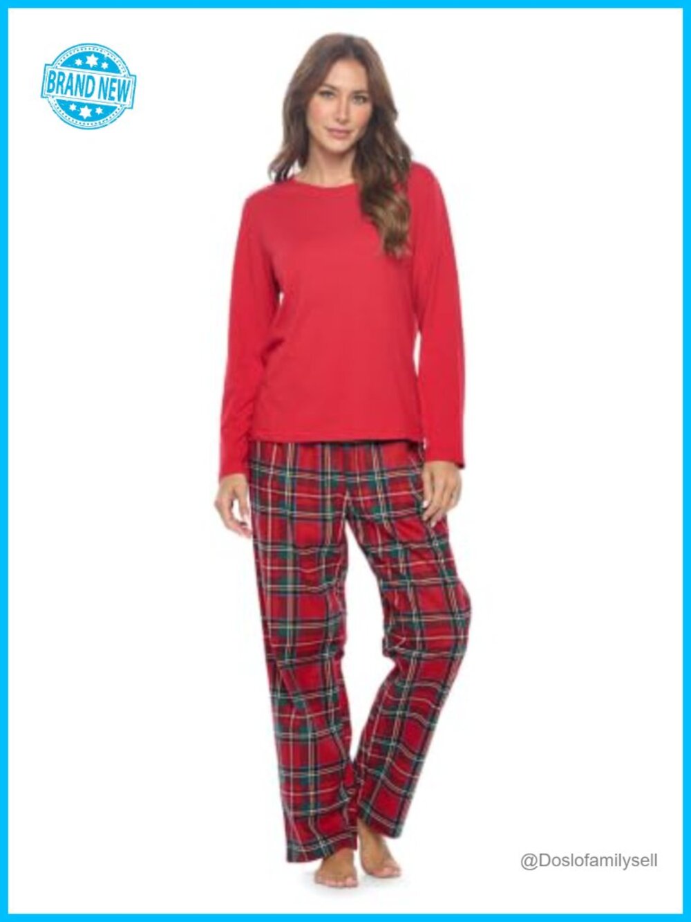 Women's 2 Piece Pajama Set Jersey Knit Long Sleeve Top Flannel Bottom